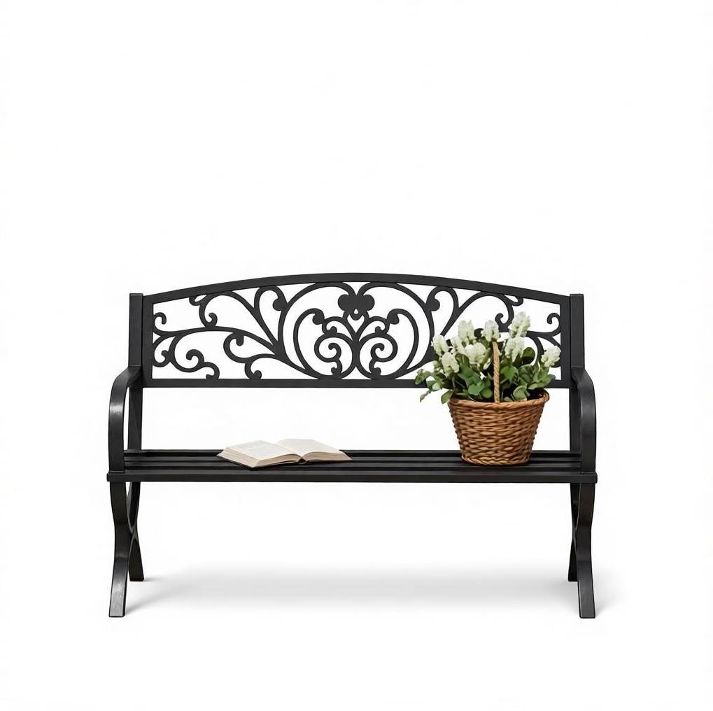 Gartenbank Für 2 Personen Aus Stahl Und Gusseisen, Schwarz, 127 X 60 X 85 Cm Modenuit
