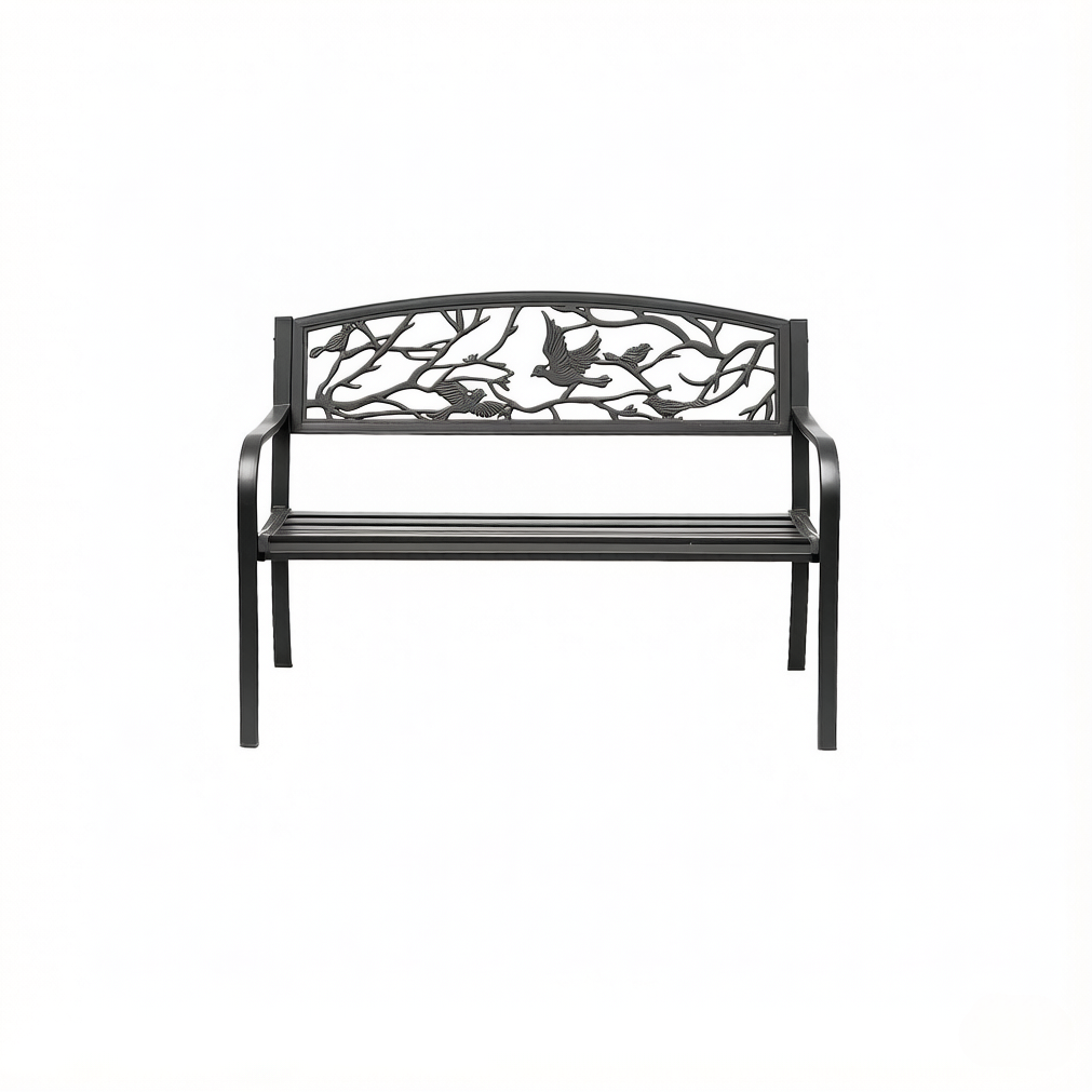 Gartenbank Aus Schwarzem Metall 127 X 60 X 85 Cm Mit Armlehnen Und Dekorativer Rückenlehne