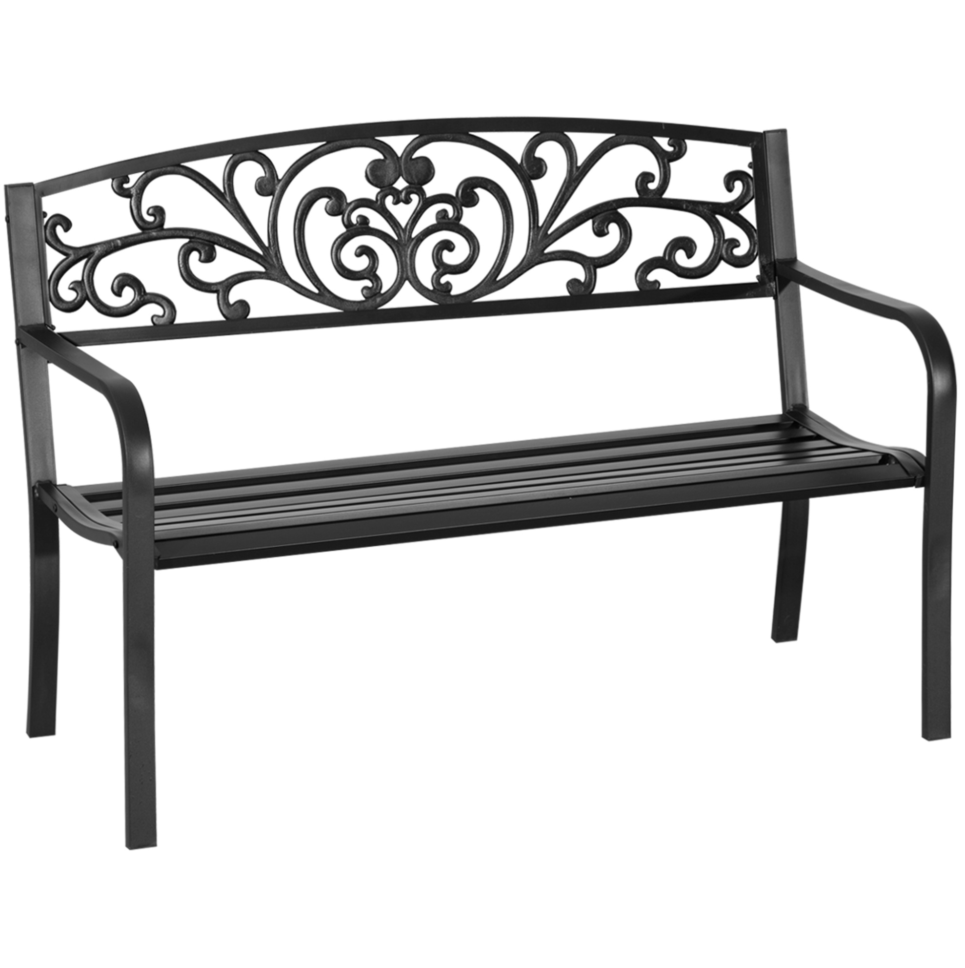 Schwarze Metall-gartenbank Für 2 Personen Mit Rückenlehne Und Armlehnen