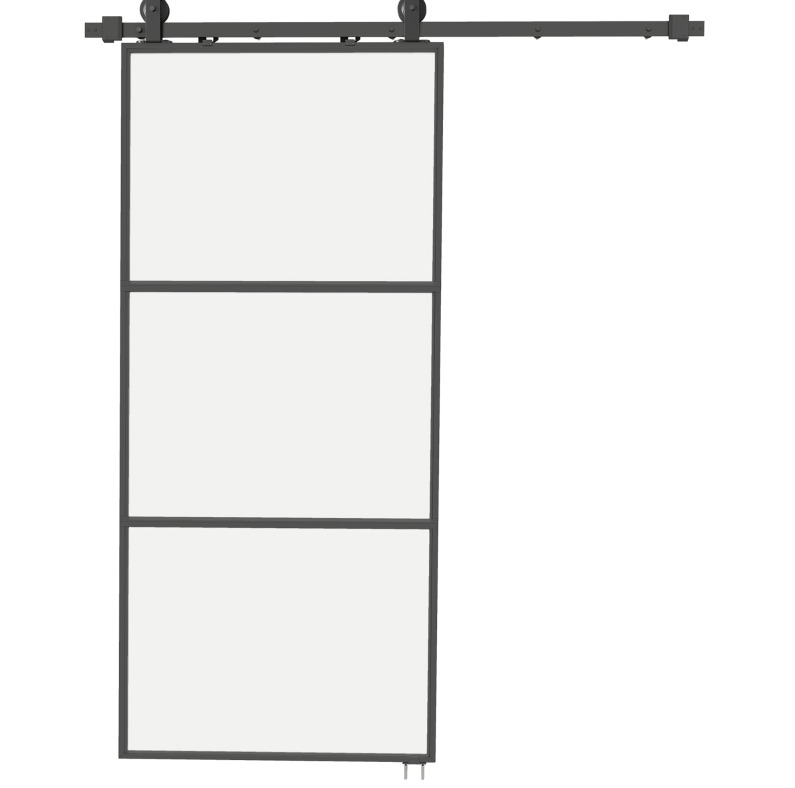 Schiebetür Aus Satiniertem Glas Mit Schienensystem, Soft-close, Schwarzer Stahl