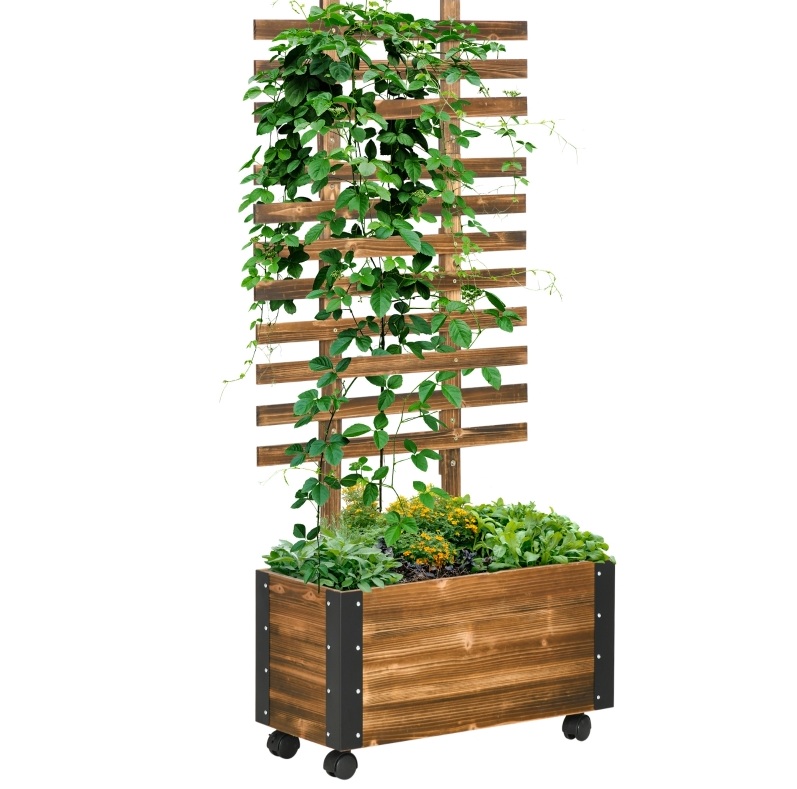 Pflanzkasten Mit Rankgitter, 4 Rollen, Behandeltes Holz Und Metall, 65 X 31 X 147 Cm