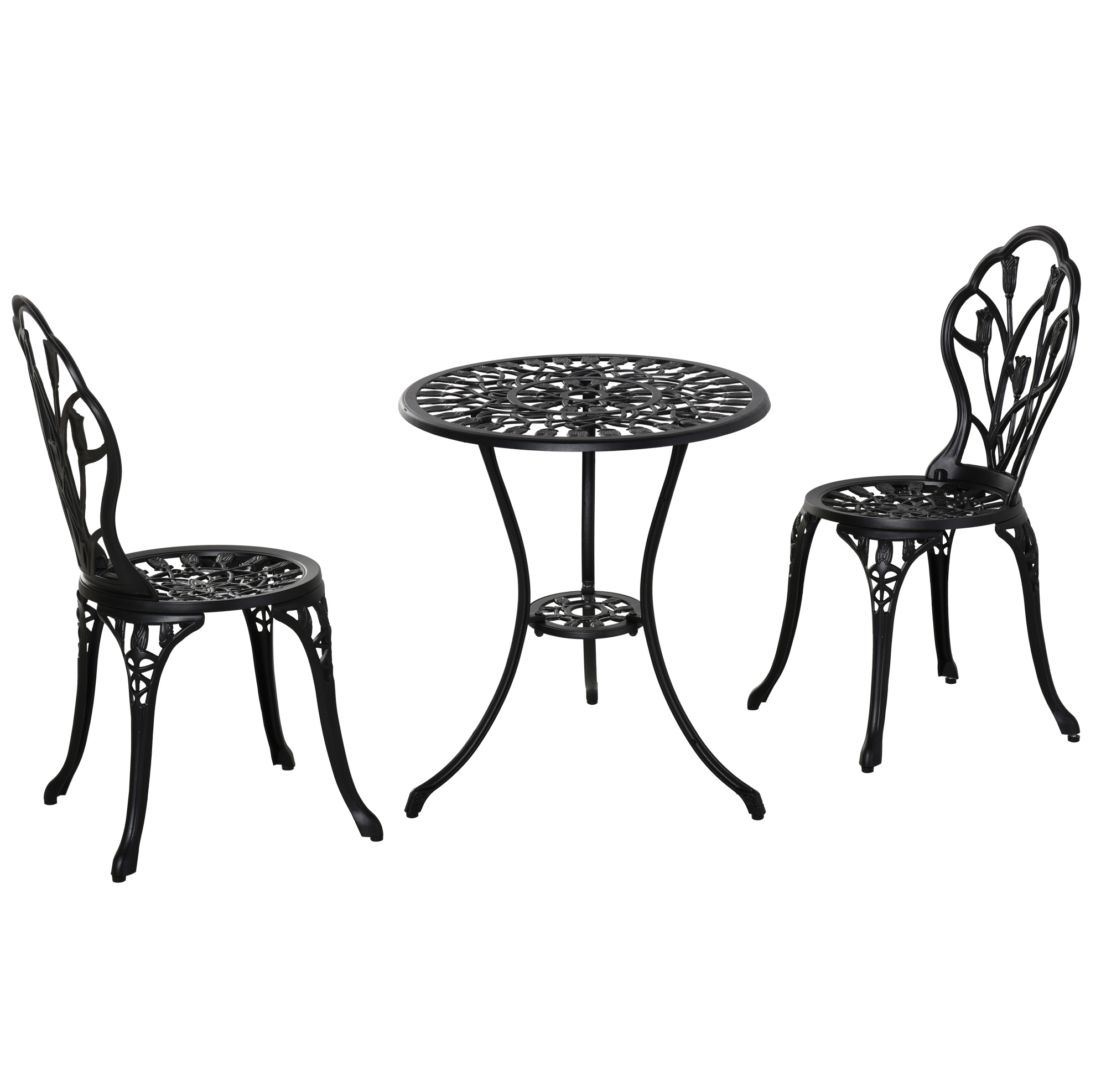 3-teiliges Bistro-set Für 2 Personen Mit Rundem Tisch Und 2 Klappstühlen, Schwarz