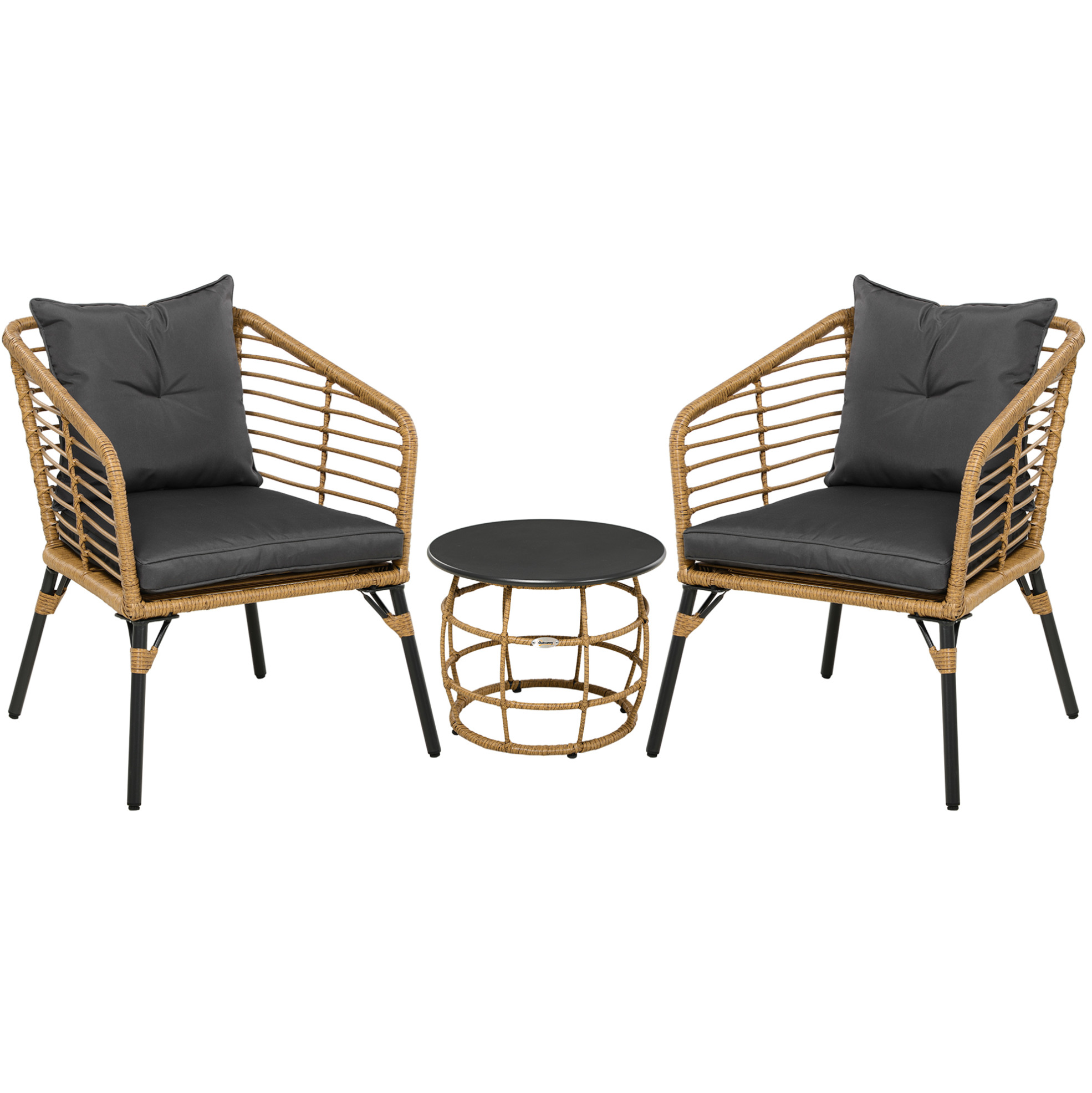 3-teiliges Polyrattan-garten-bistro-set Mit Tisch, 2 Stühlen Und Kissen, Sandfarben