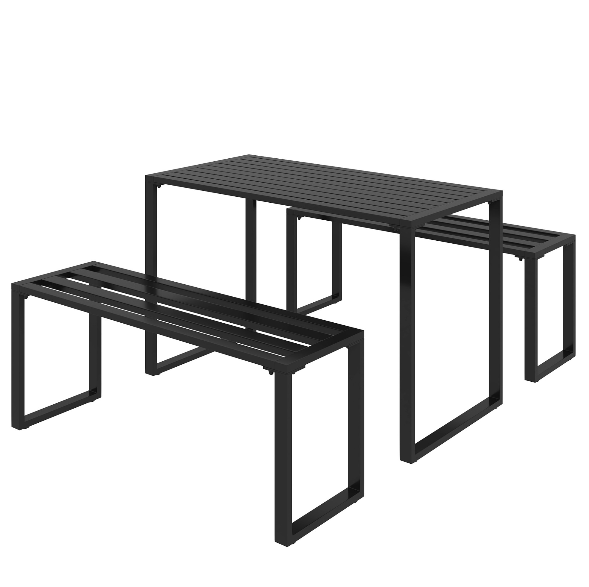 3-teiliges Gartenmöbel-set Aus Schwarzem Metall Mit Tisch Und 2 Bänken 110 X 55 X 70 Cm