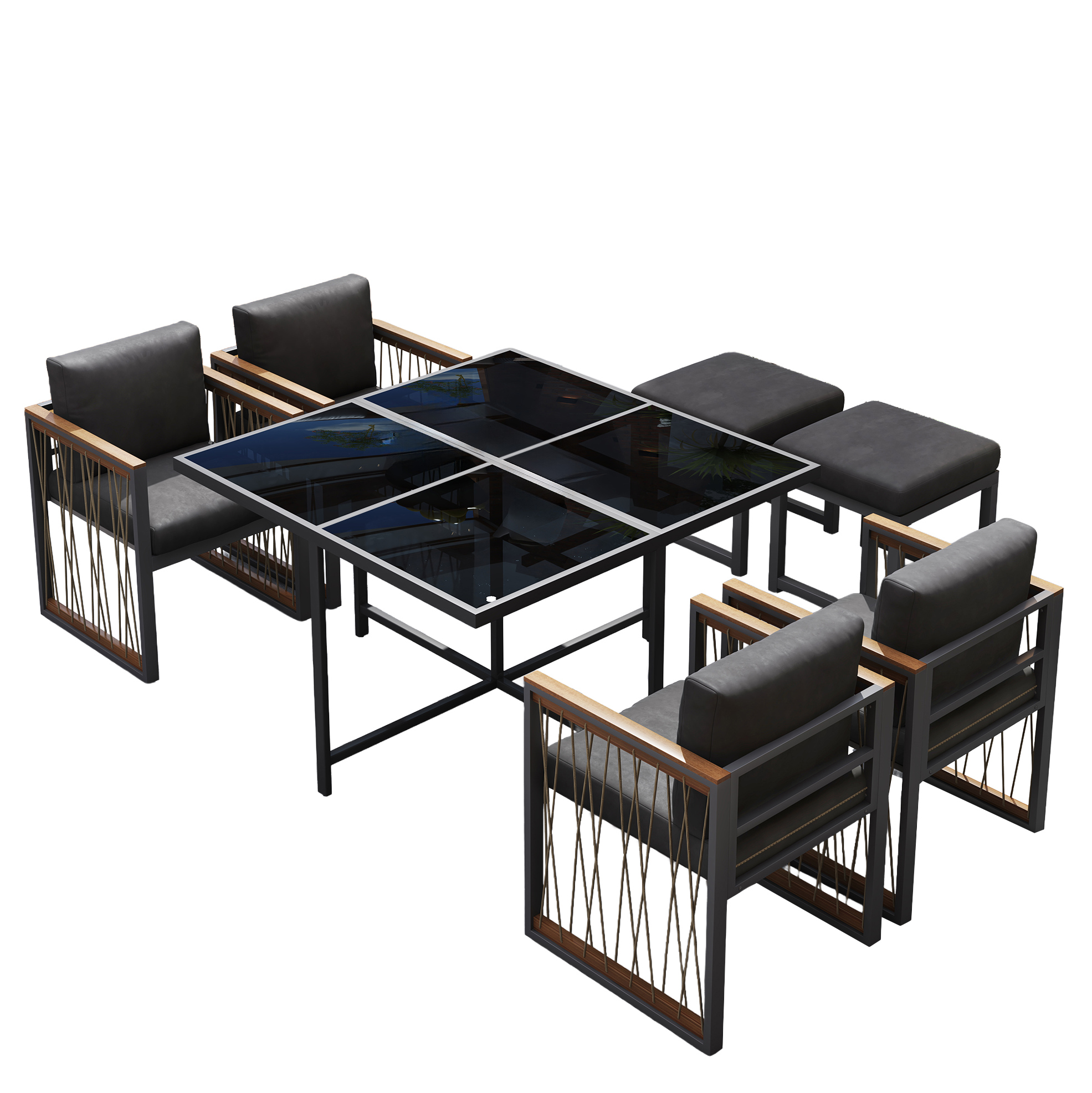 7-teiliges Gartenessset Für 6 Personen Mit Tisch Aus Gehärtetem Glas Modenuit