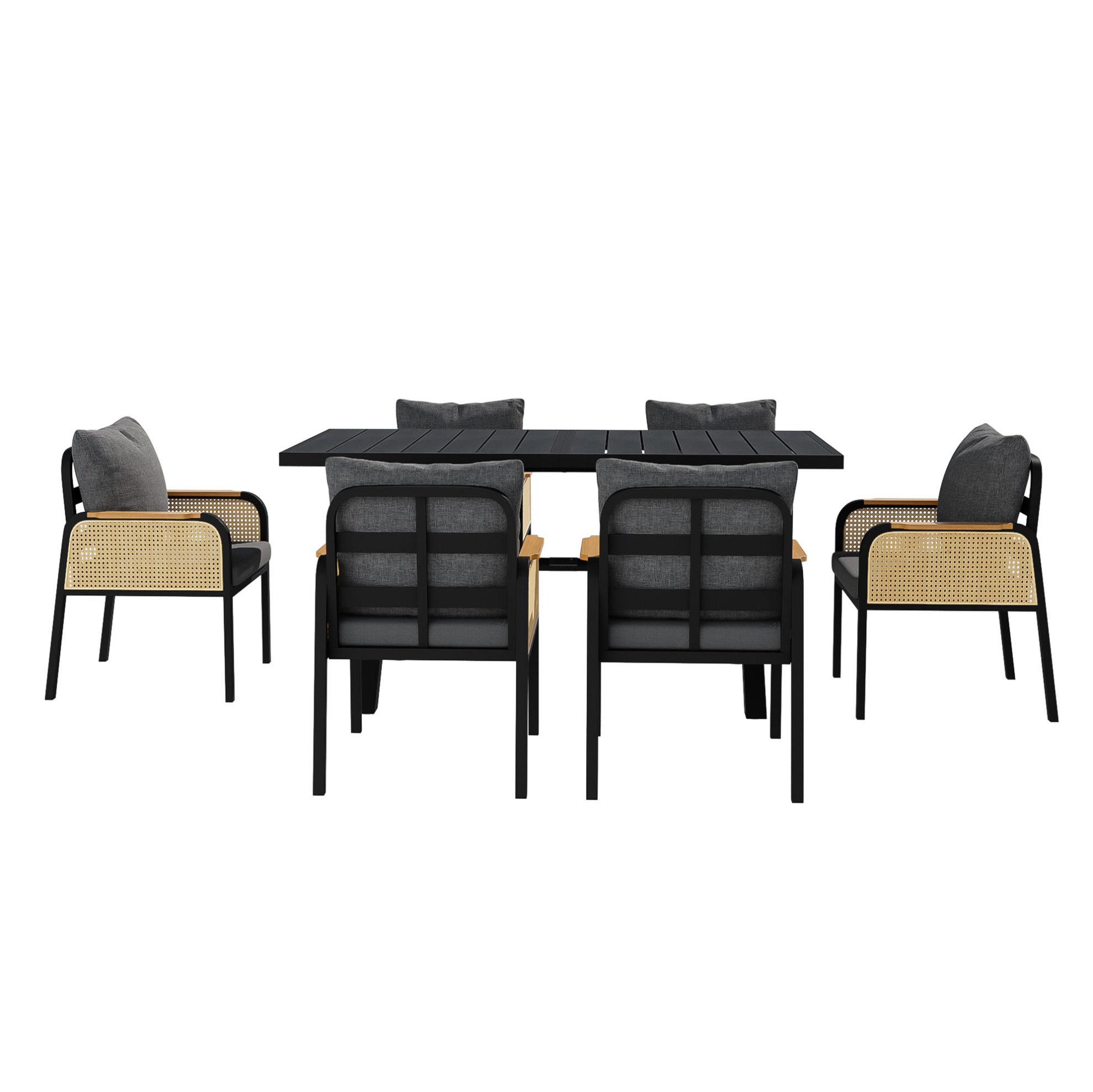 Modernes Gartenmöbel-set 1 Tisch Und 6 Stühle Mit Eisenrahmen Und Kissen