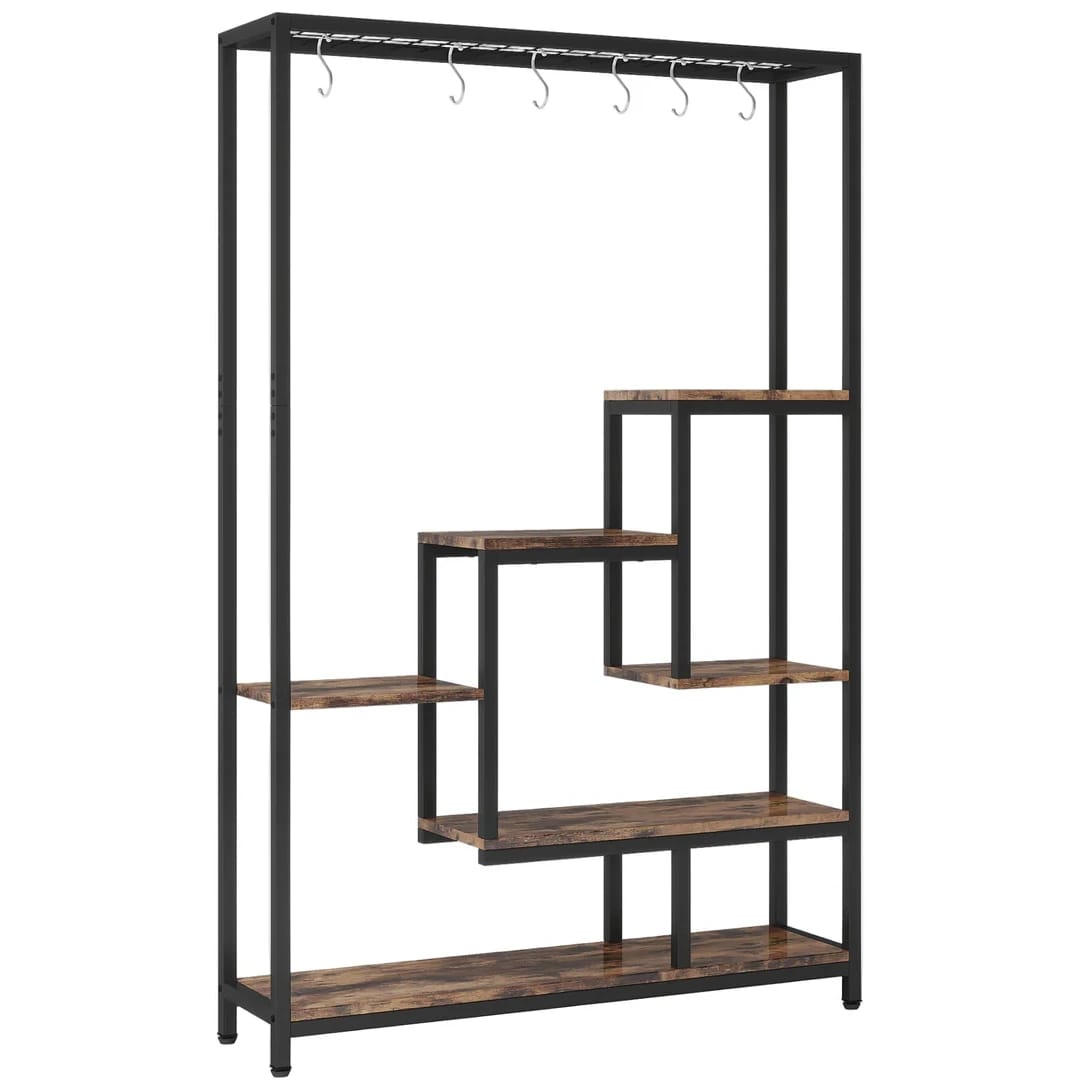 Multifunktionales Leiterregal Aus Metall Und Holz, 7 Ebenen, Schwarz, 180 X 100 X 30 Cm