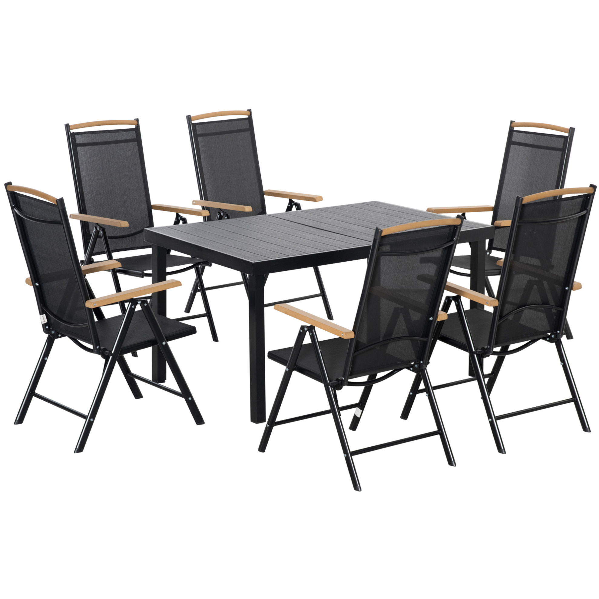 Faltbares Garten-esstischset Für 6 Personen Aus Schwarzem Aluminium Modenuit