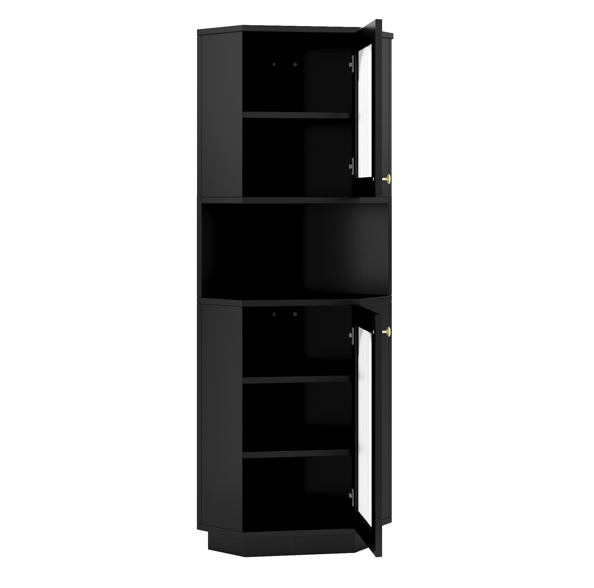 Schwarzer Eck-badezimmerschrank Aus Mdf Mit Lichtleiste 45 X 45 X 166,5 Cm