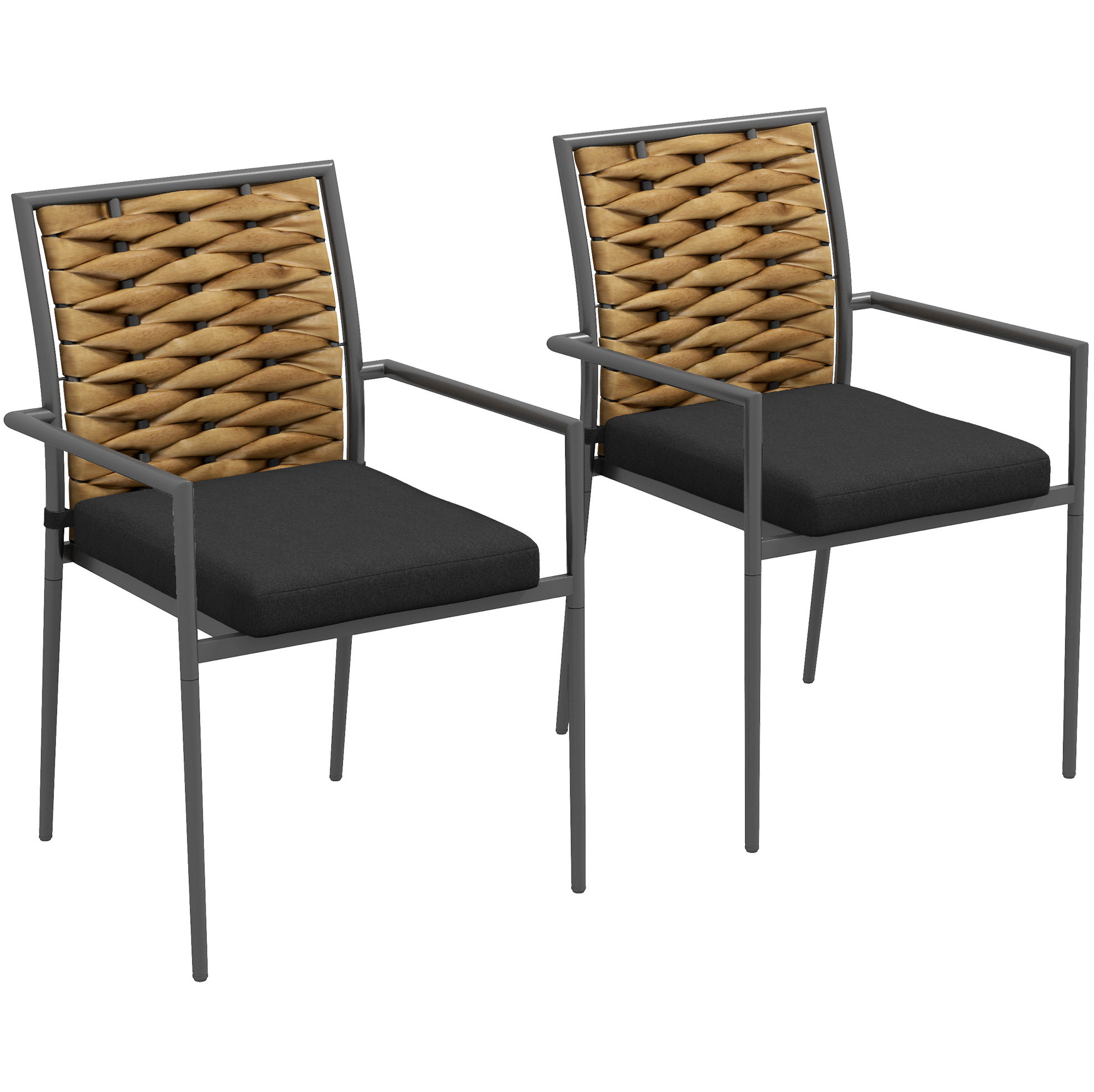 2 Stapelbare Gartenstühle Aus Pe-rattan Mit Kissen, 57 X 58 X 87 Cm, Schwarz, Modenuit