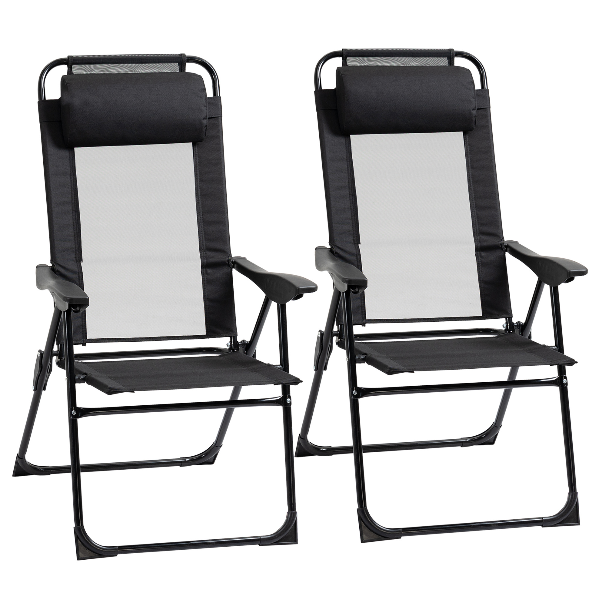 Set Mit 2 Klappbaren Gartensesseln Aus Stahl In Schwarz Mit Verstellbarer Rückenlehne