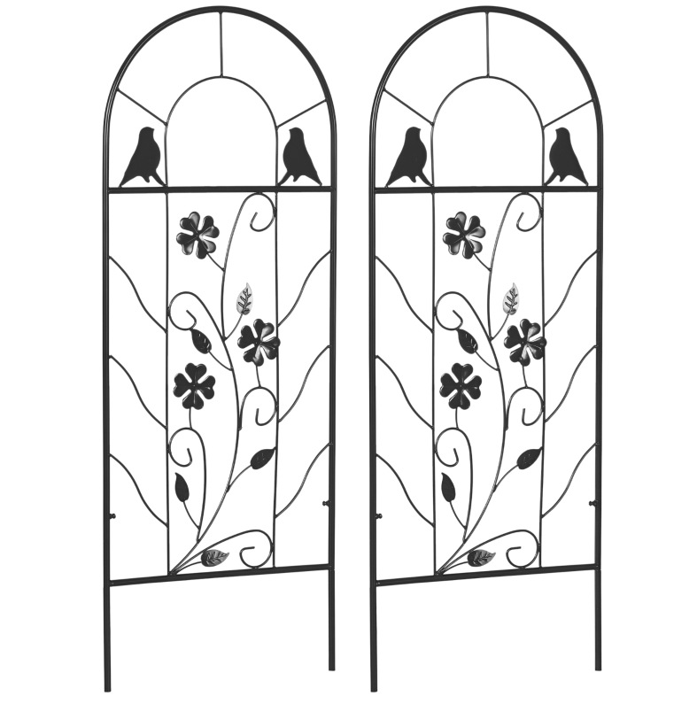 2er-set Schwarze Gartenrankgitter Aus Metall 38 X 98 Cm Mit Vogel- Und Kleeblattdekor