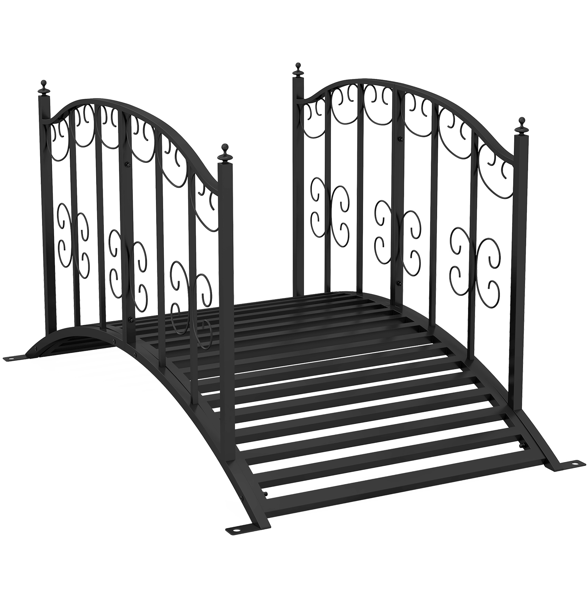 Schwarze Gartenbrücke Aus Stahl 1,19 M Mit Geländer Und Dekormotiv