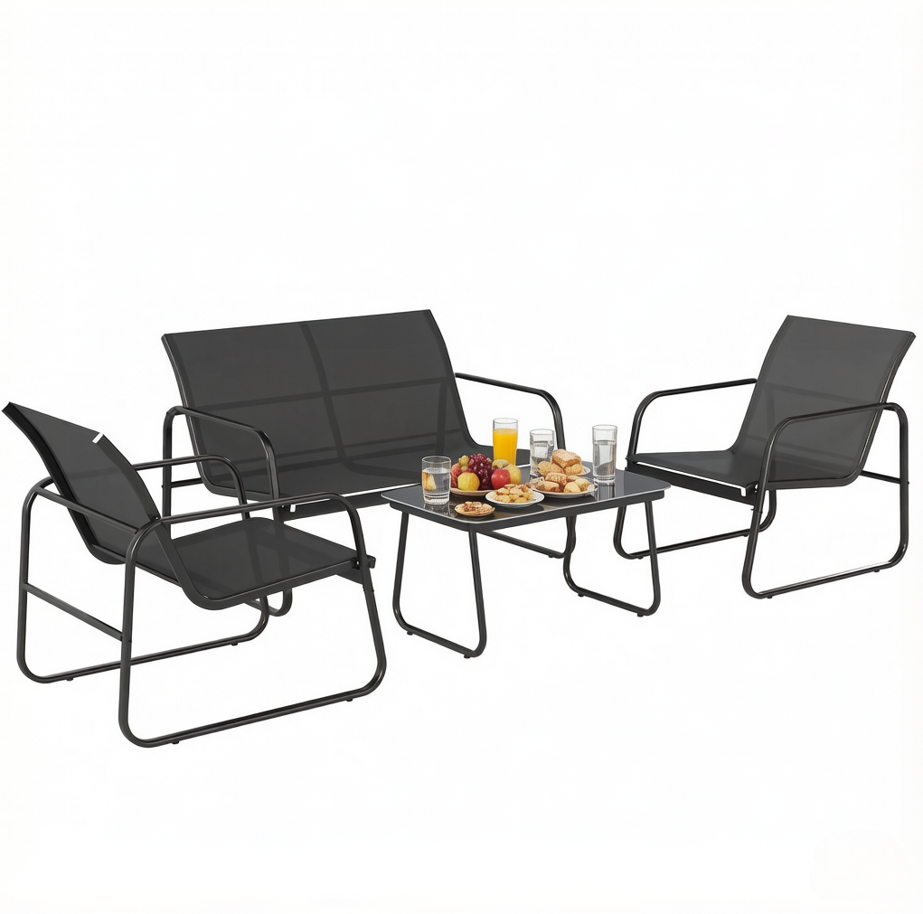 Modernes 4-teiliges Gartenmöbel-set Aus Stahl Und Gehärtetem Glas In Schwarz/dunkelgrau