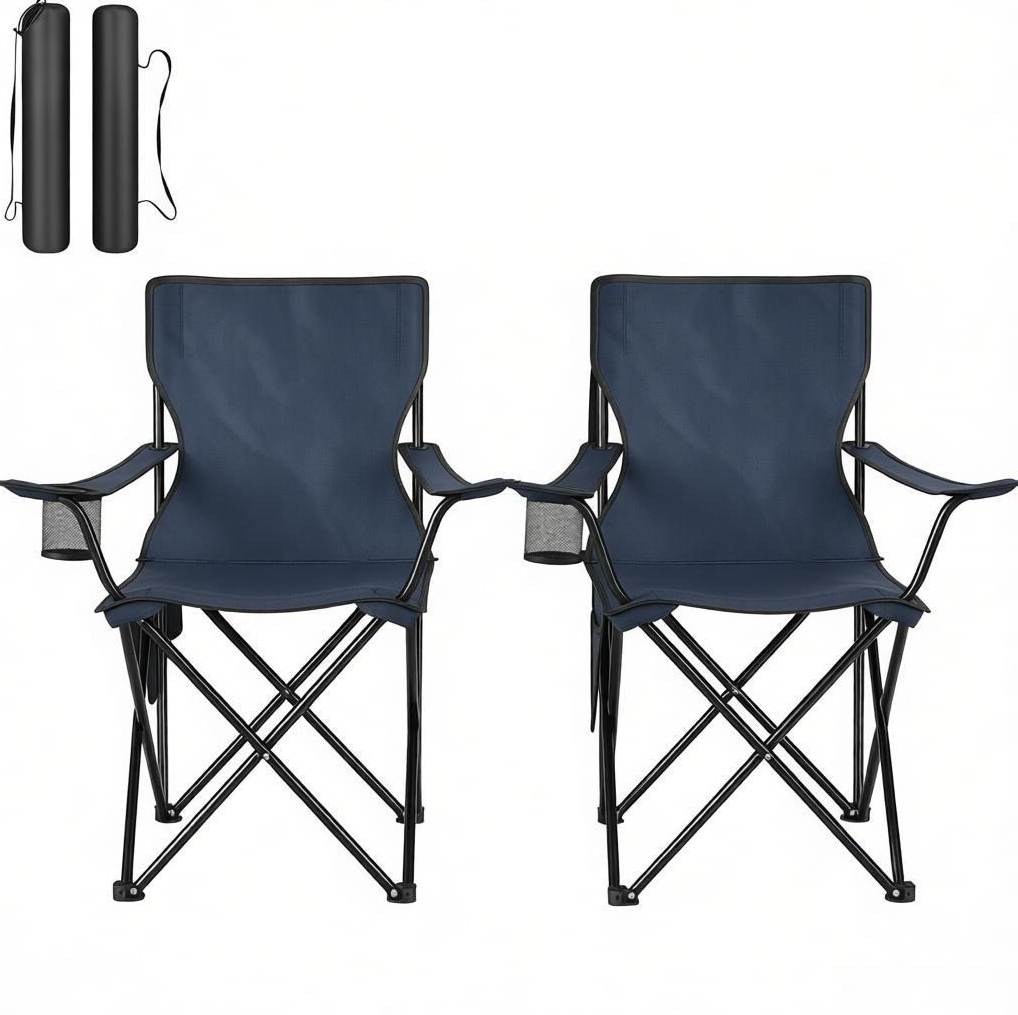 Set Mit 2 Klappbaren Camping- Und Angelstühlen Mit Becherhaltern, Marineblau, Modenuit