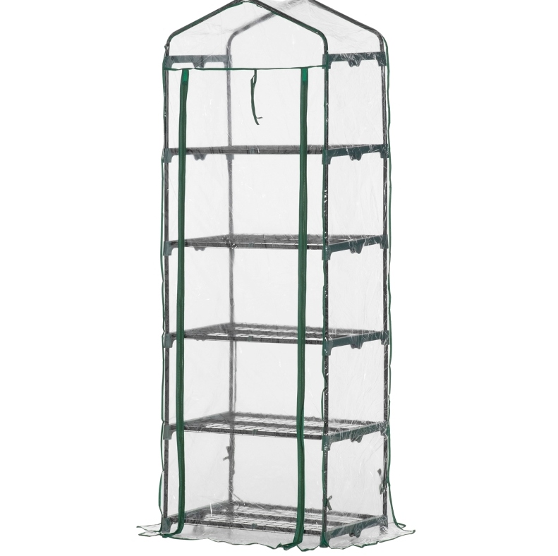 Mini-gewächshaus Aus Kunststoff Mit 5 Stahlregalen 69 X 49 X 193 Cm Transparent/grün