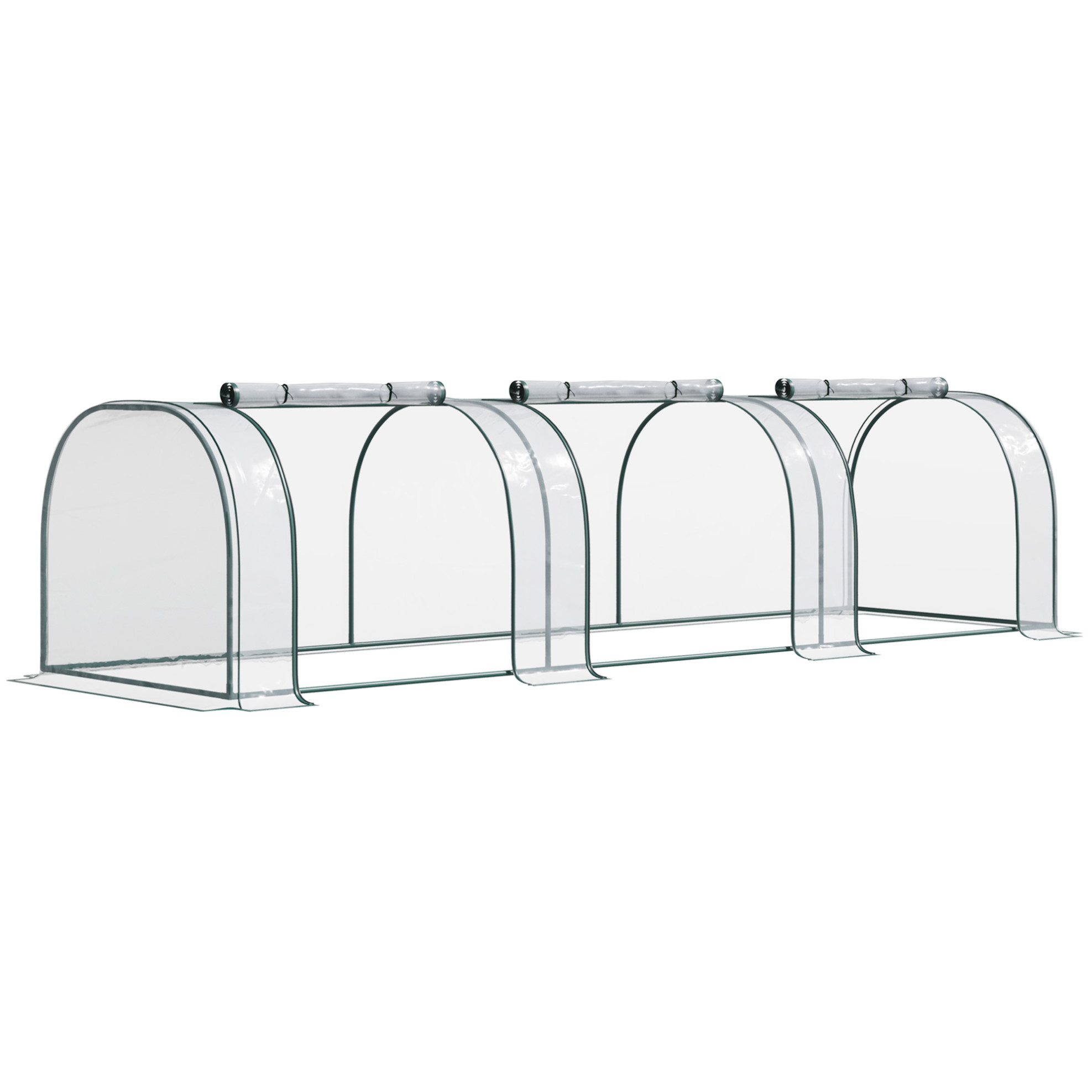 Foliengewächshaus Aus Transparentem Pvc 350 X 100 X 80 Cm Mit Tür Und Grünem Stahlrahmen