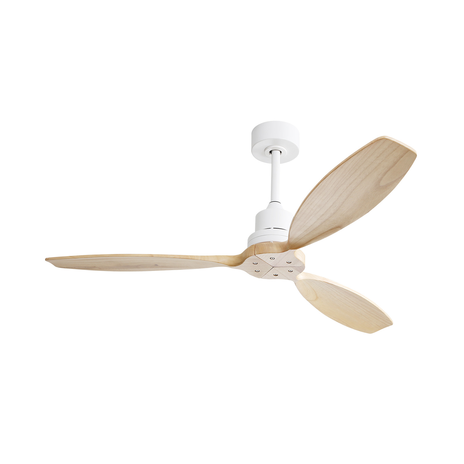 52-zoll-deckenventilator Ohne Licht Mit Holzflügeln, 6 Geschwindigkeiten Und Fernbedienung, Weiß