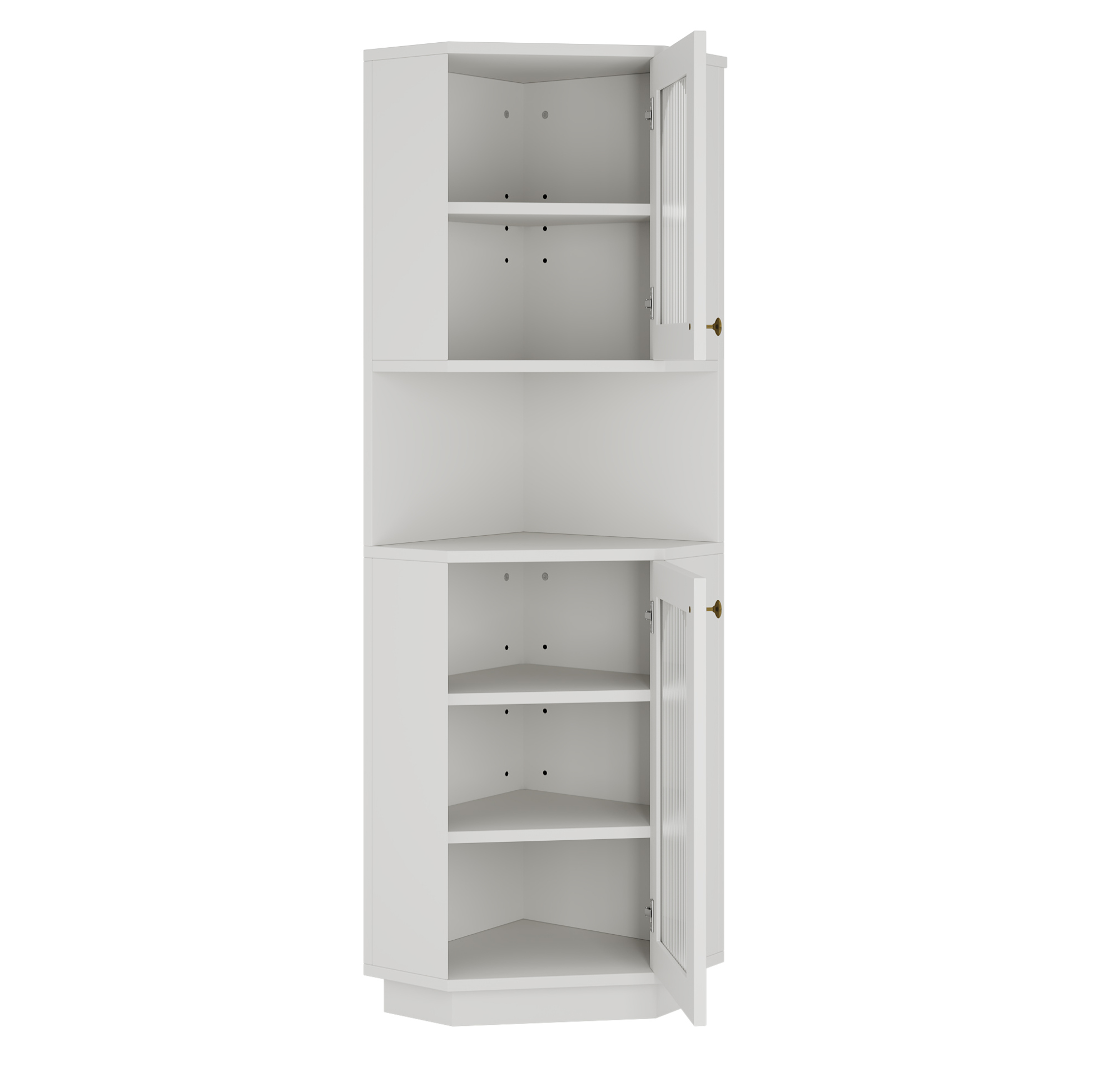 Weißer Eck-badschrank Aus Mdf 45 X 45 X 166,5 Cm Mit Lichtleiste Modenuit