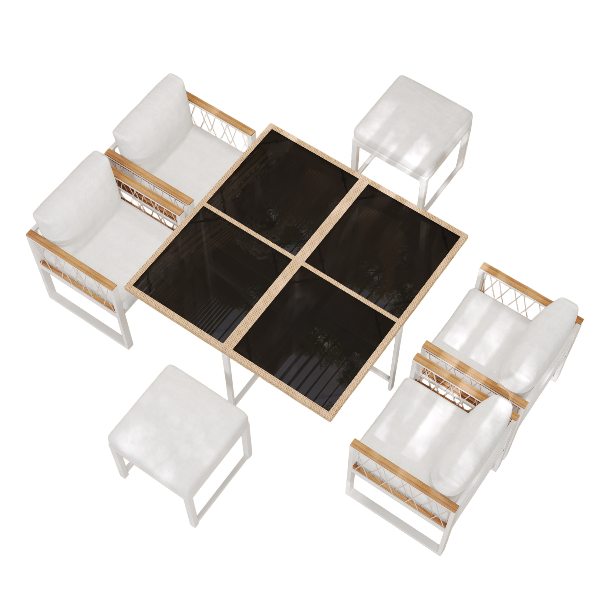 7-teiliges Garten-set Für 6 Personen, Tisch 117x117 Cm Aus Gehärtetem Glas Modenuit