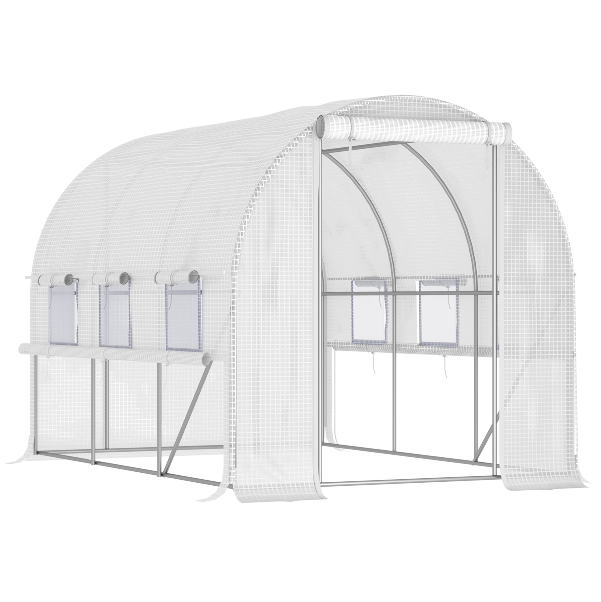 Foliengewächshaus 295x200x200 Cm Mit 6 Aufrollbaren Fenstern Und Stahlrahmen Modenuit