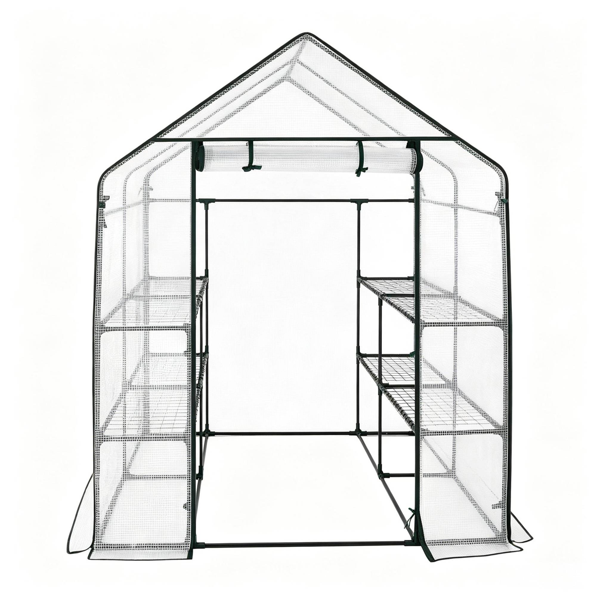 Gartengewächshaus Aus Pe Mit Weiß Lackiertem Stahlgestell 143 X 143 X 195 Cm