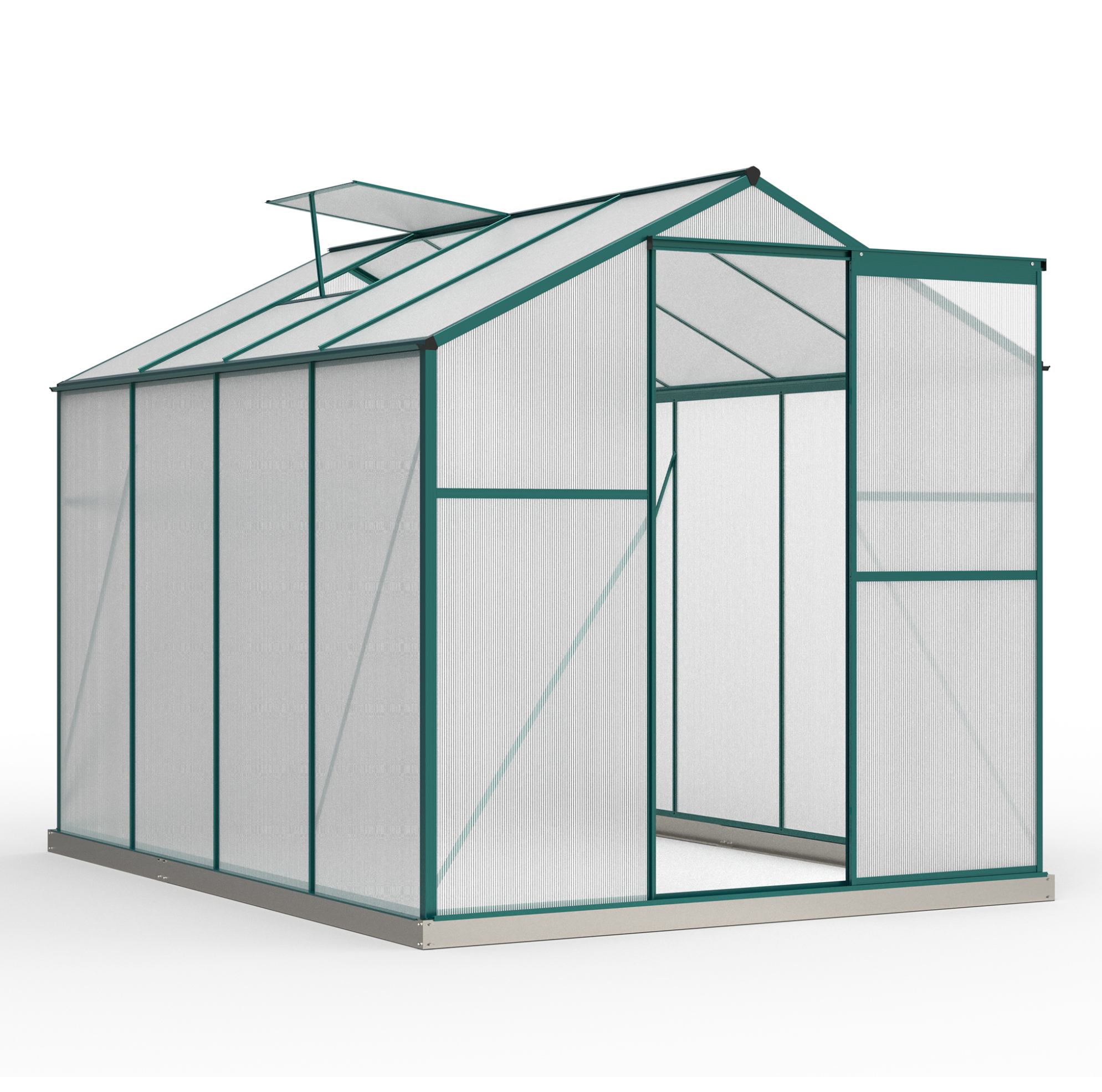 Aluminium-gewächshaus Mit Fundament 4,75 M² 190 X 253 Cm Mit Fenster Und Schiebetür