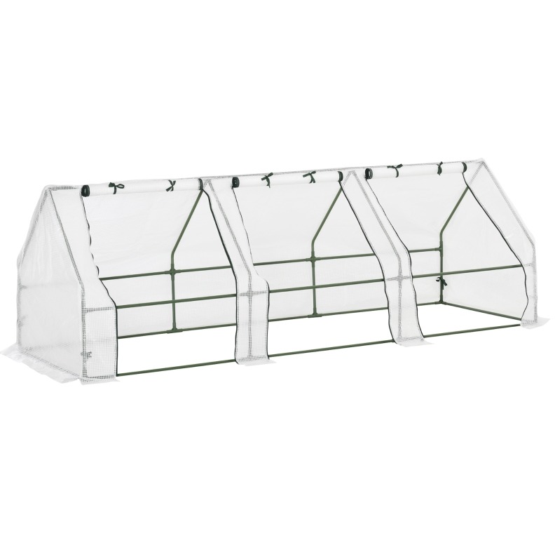 Foliengewächshaus Aus Stahl Mit 3 Aufrollbaren Fenstern, 270 X 90 X 90 Cm, Weiß
