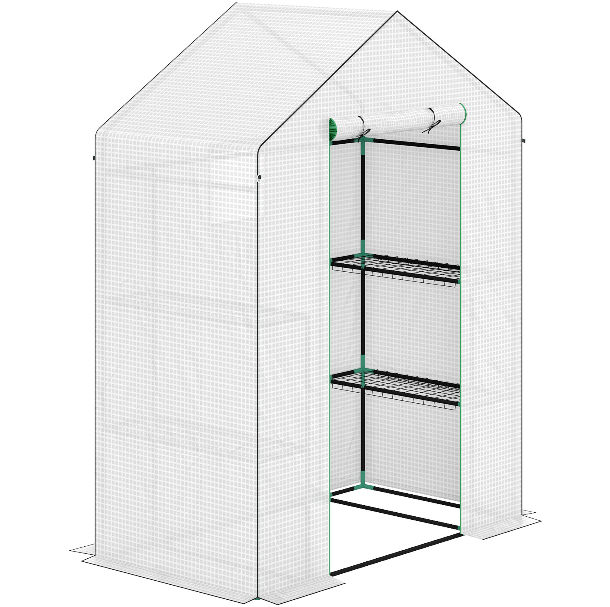 Gartengewächshaus Aus Kunststoff Mit Rolltür Und Regalen 143 X 74 X 190 Cm Weiß