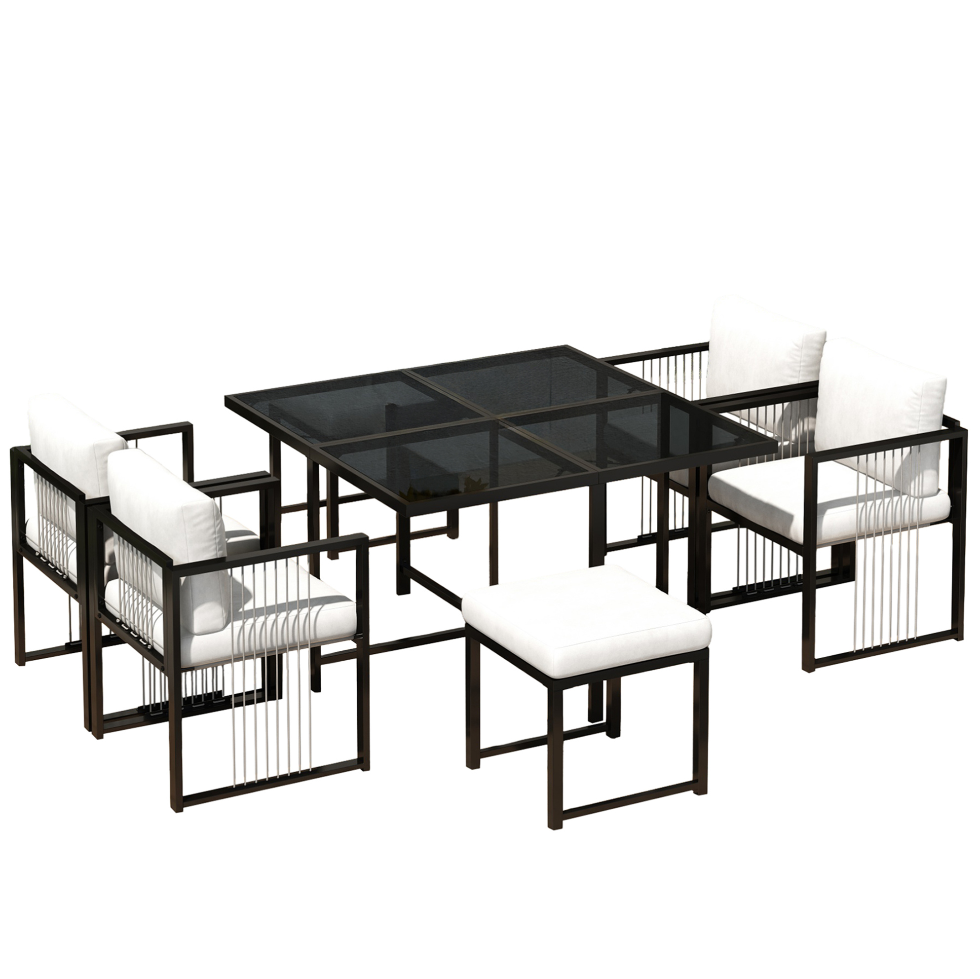 7-teiliges Outdoor-essset Aus Eisen Und Sicherheitsglas Für 6 Personen