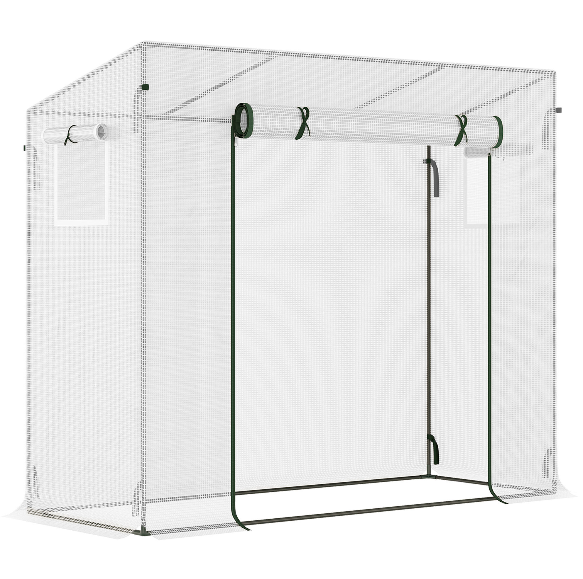Foliengewächshaus 200 X 76 X 168 Cm Mit Rolltür Und Seitenfenster, Stahl Und Pe, Weiß