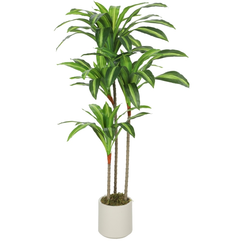 Künstlicher Dracaena-baum 120 Cm Mit Biegsamen Stämmen Und Weißem Topf