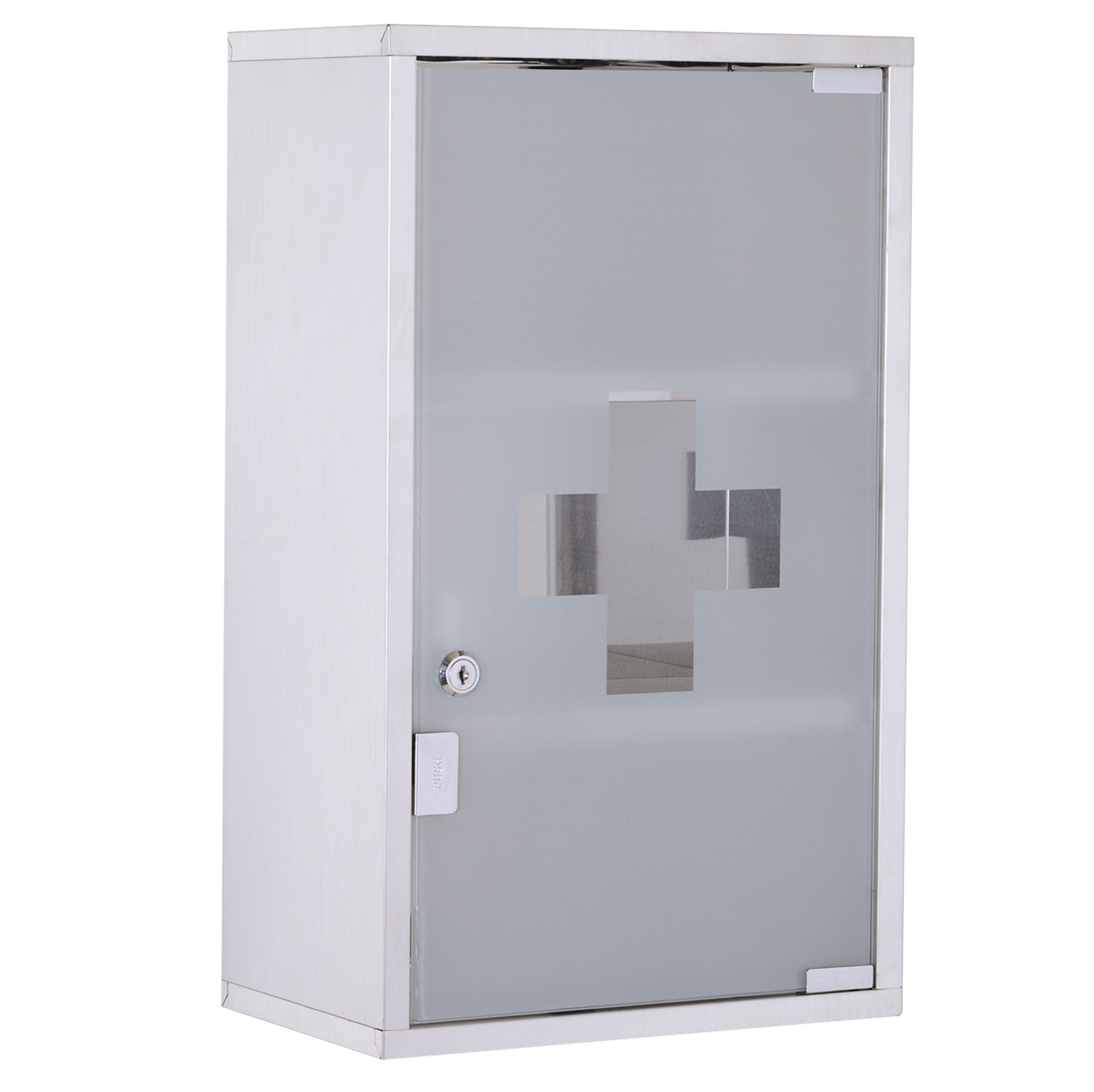 Medizinschrank Aus Edelstahl Mit Schloss Und Satiniertem Glas 30x18x50 Cm