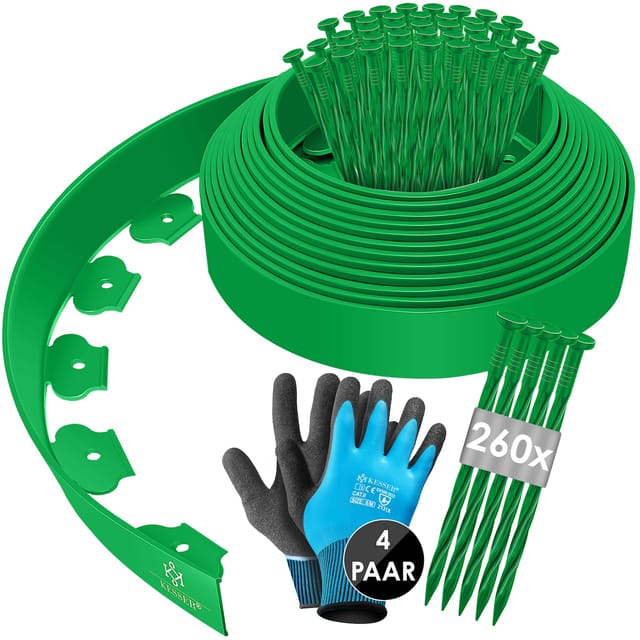 Flexible Rasenkante aus Kunststoff mit Erdankern + Handschuhen Beeteinfassung Beetumrandung Beetbegrenzung Mähkante - Kesser