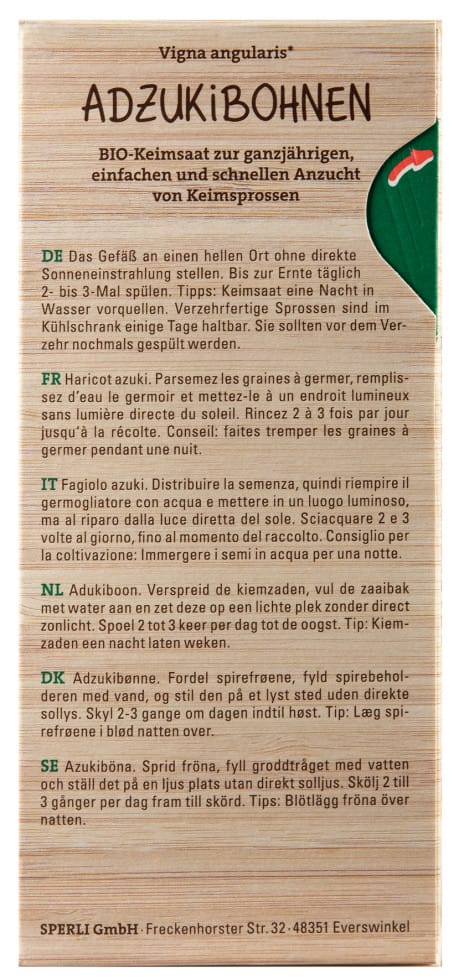 Bio Keimsprossen-Saat Adzukibohne Gemüsesamen - Sperli