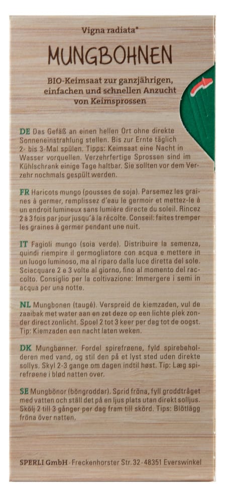 Bio Keimsprossen-Saat Mungbohnen Gemüsesamen - Sperli