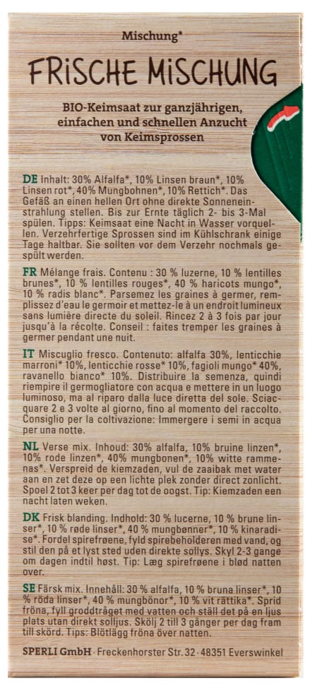 Bio Keimsprossen-Saat Frische Mischung Gemüsesamen - Sperli