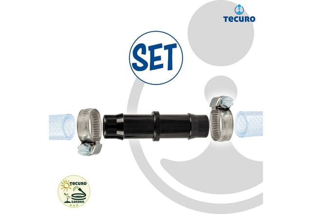 Schlauchverbinder beidseitig ø 11 mm, mit Edelstahlschlauchschellen - Nylon schwarz - Tecuro