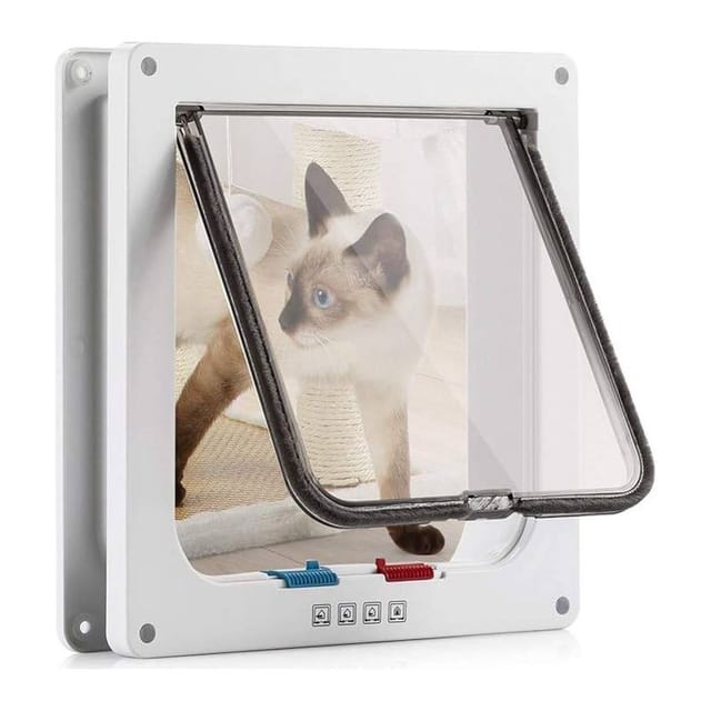 Katzenklappe mit 4-Wege-Magnet, M weiße Haustiertür für Katzen und kleine Hunde, 19,2 x 20 x 5,3 cm, praktisch für die manuelle Installation von