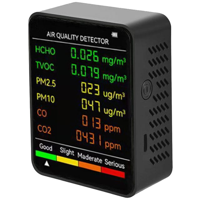 6-in-1 Multifunktions-Luftqualitätsdetektor, Kohlenmonoxid-Detektor, Kohlendioxid-Formaldehyd-Detektor, großes LCD-Display mit eingebauter