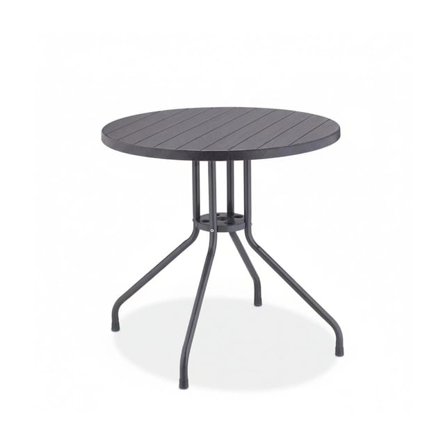 Gartentisch, h x ø: 75 x 80 cm, Balkontisch in Holzoptik, Kunststoff & Stahl, runder Terrassentisch, grau - Relaxdays