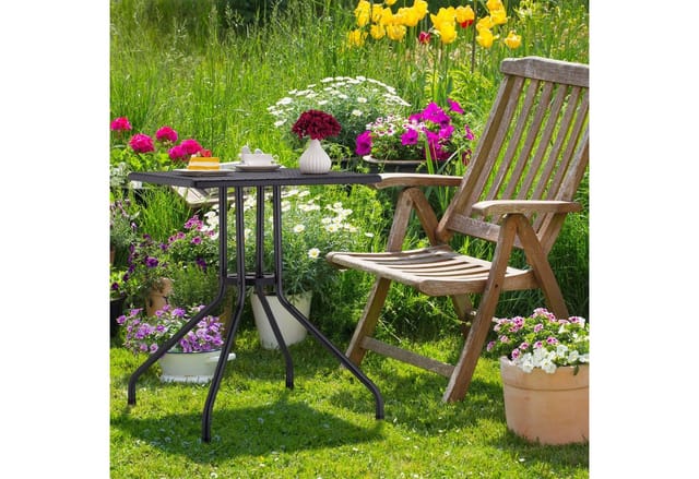 Relaxdays Gartentisch Rattan-Optik, quadratisch, HBT: 75x61x61cm, Balkontisch, Kunststoff, Metall, Outdoortisch, schwarz