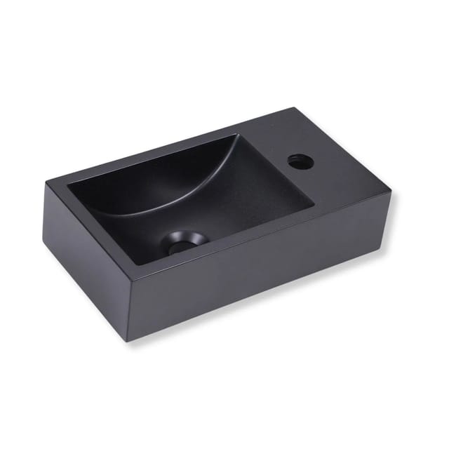 STILFORM Gäste WC Waschbecken QUARZ Schwarz Matt mit Hahnloch:Hahnloch Rechts