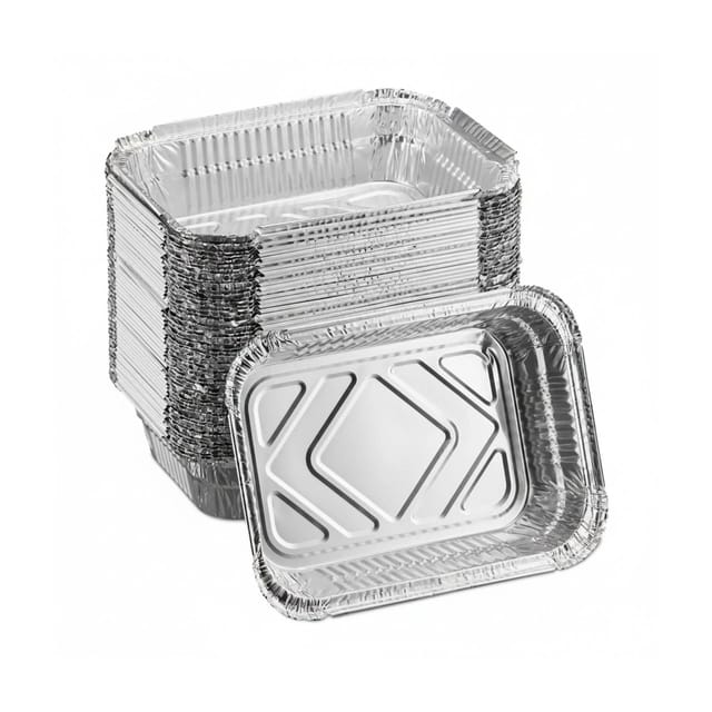 Aluschalen Grill, 50er Set, b x t: 18,5 x 13 cm, eckige Grillschalen, Tropfschalen indirektes Grillen, silber - Relaxdays