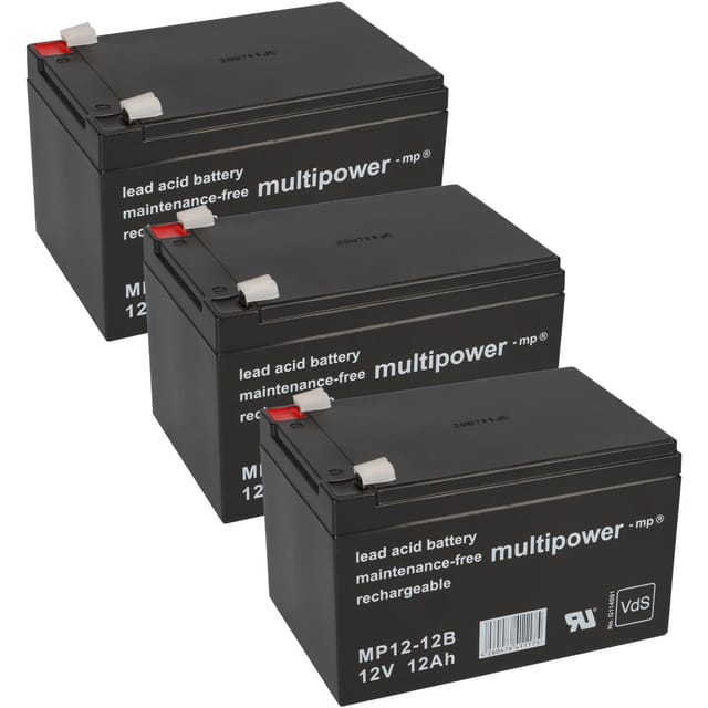 Multipower - 3x 12V 12Ah blei akku batterie für elektrofahrrad elektroscooter e-bike usv mp