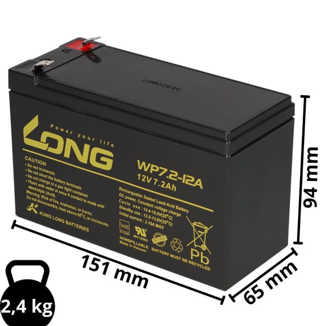 Kunglong - Akku kompatibel wolf Rasenmäher Compact Plus 34 ac 24V 2x 12V 7,2Ah agm Blei