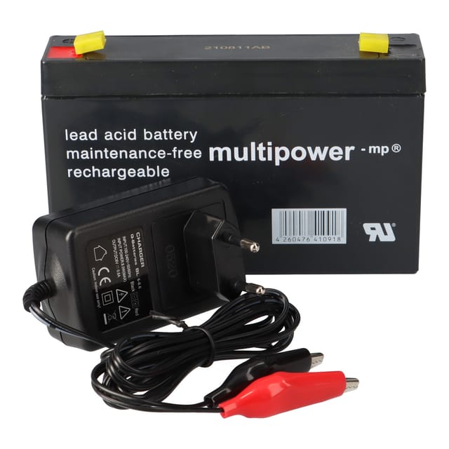 Multipower - Set - Bleiakku und Ladegerät - 6V 7Ah Akku 0,6A Lader