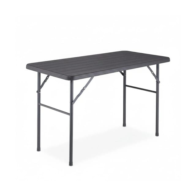 Relaxdays Gartentisch, Holzoptik, eckig, HxBxT: 74 x 118 x 60 cm, Kunststoff, Metall, klappbarer Terrassentisch, grau