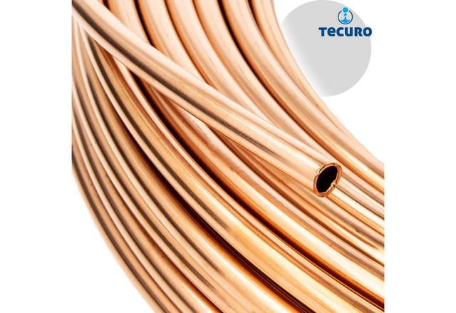tecuro Kupferrohr, weich R220, RAL-DVGW, Ø 8 x 1,0 mm, Meterware als Ring gewickelt, nach EN 1057, DVGW