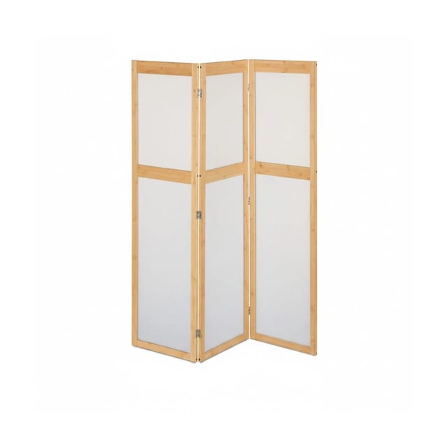 Relaxdays - Paravent, 3-teilig, faltbarer Raumtrenner, HxB: 168x135,5 cm, Kunststoff & Bambus, Trennwand innen, natur/weiß